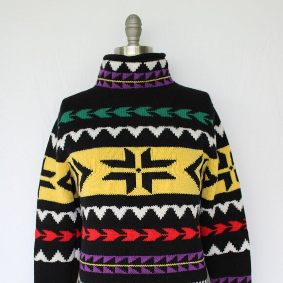 RALPH LAUREN POLO Geo-Motif Turtleneck tunic Sweater Cashmere wool Aztec Tribal - Picture 6 of 12